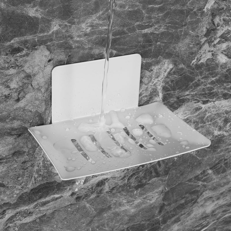 LUEXBOX Soap Dishes for Bathroom  Bar Soap Holder with Self Draining Tray  Soap Tray for Shower Wall  5 Slot Self-Adhesive Soap Container (White) - Image 4